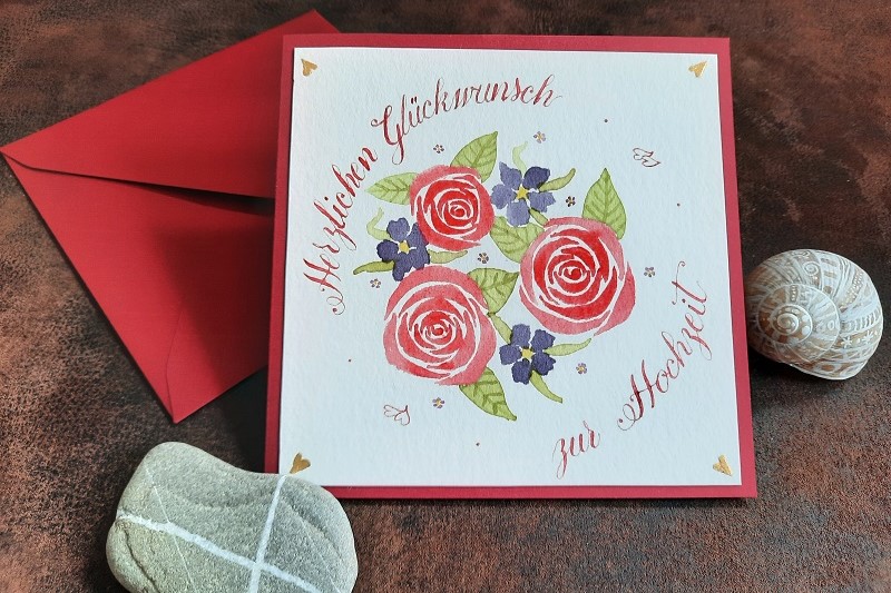 Karte aus Naturfarben: Berberitze und Brombeere